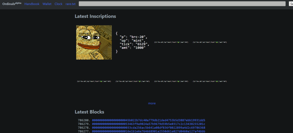 ordinals.com website preview